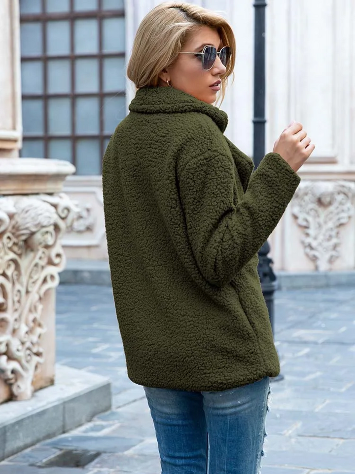 Women's Teddy Coat with Notch Lapel and Double-Breasted Front
