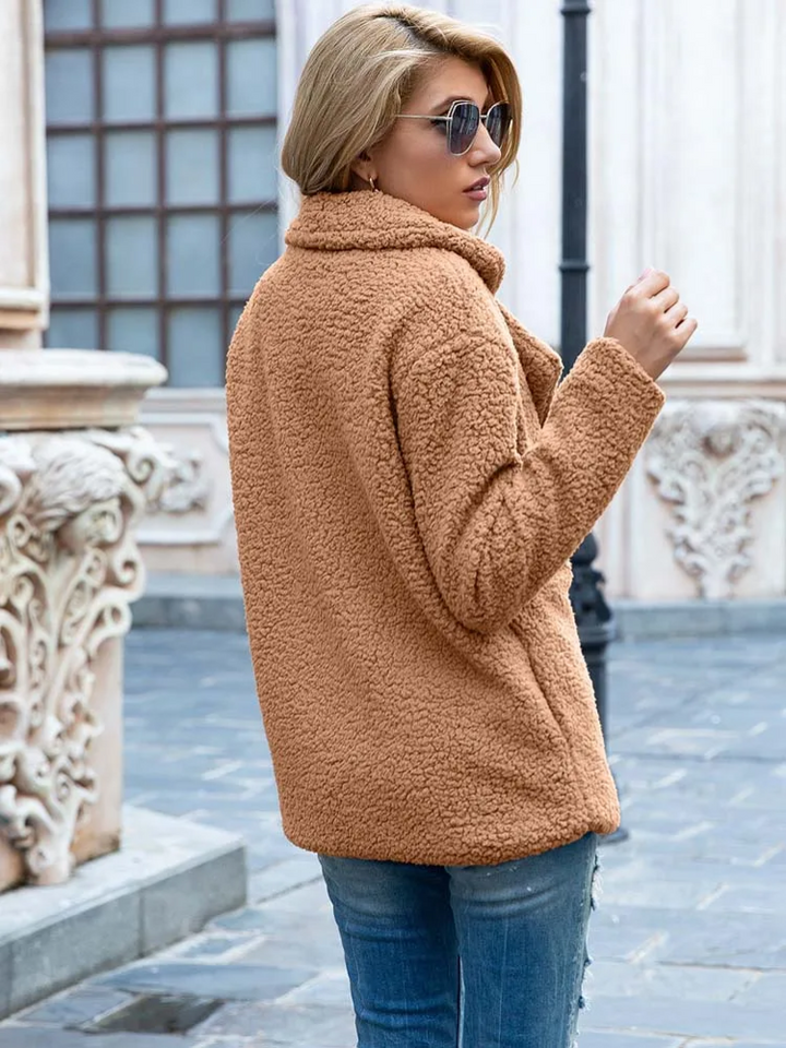 Women's Teddy Coat with Notch Lapel and Double-Breasted Front