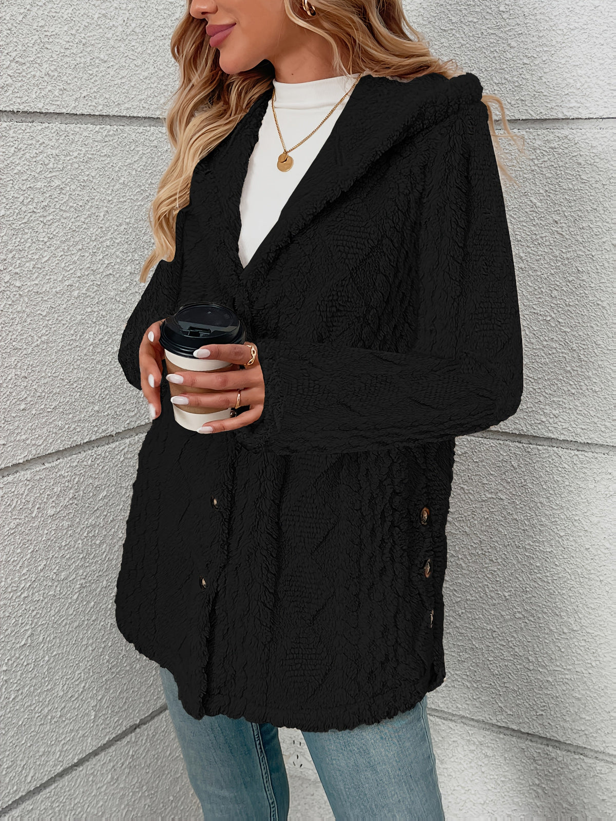Women's Textured Button-Front Blazer Coat