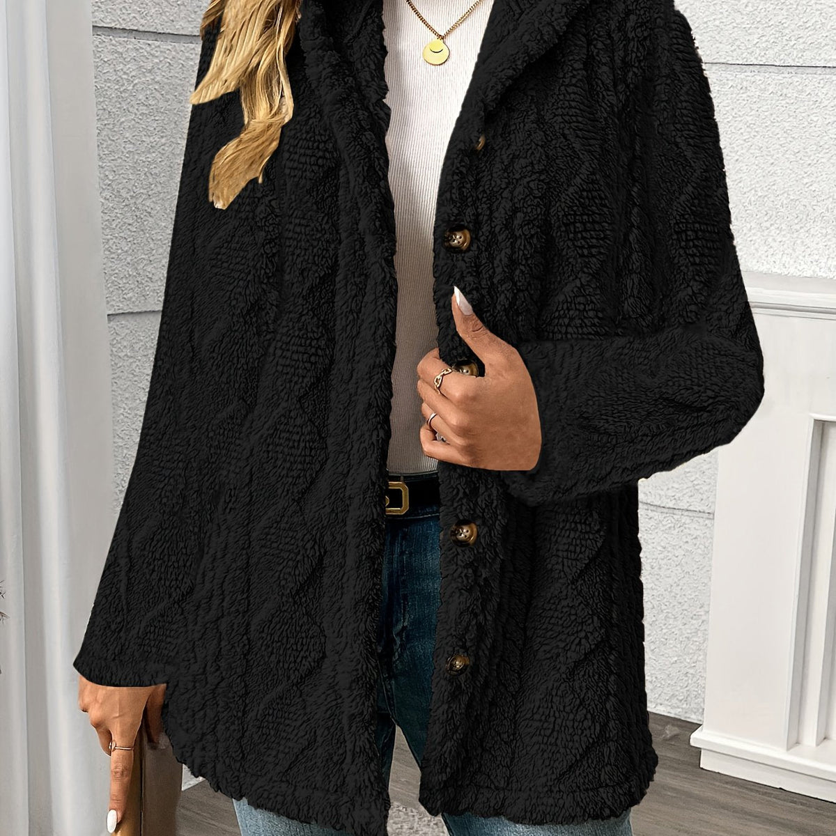 Women's Textured Button-Front Blazer Coat