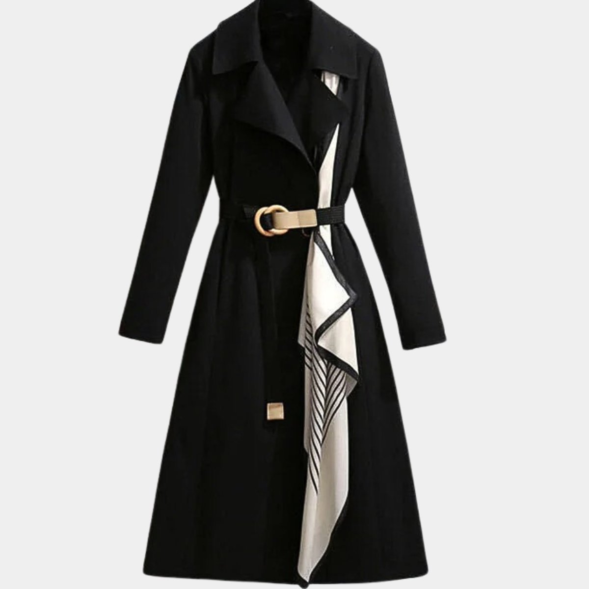 Women's Trench Coat with Belt and Turndown Collar, Midi Length
