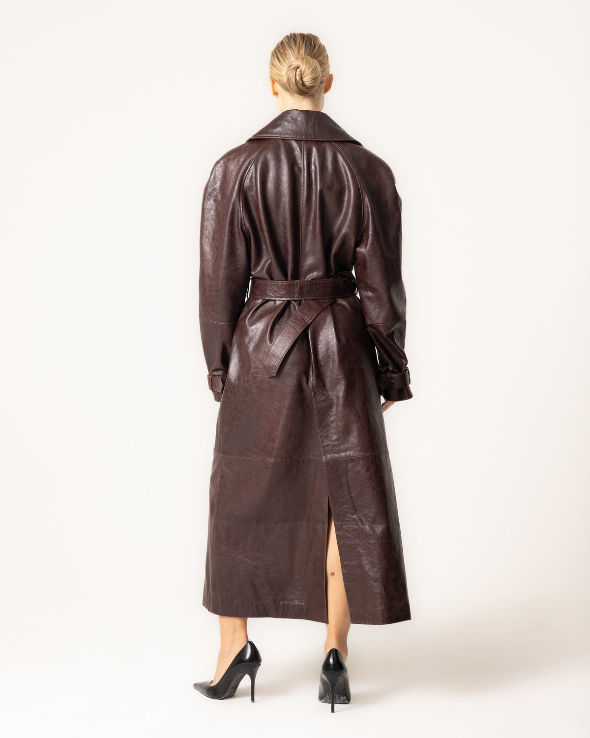 Women's Trench Coat with Belted Collar and Buckle Cuffs