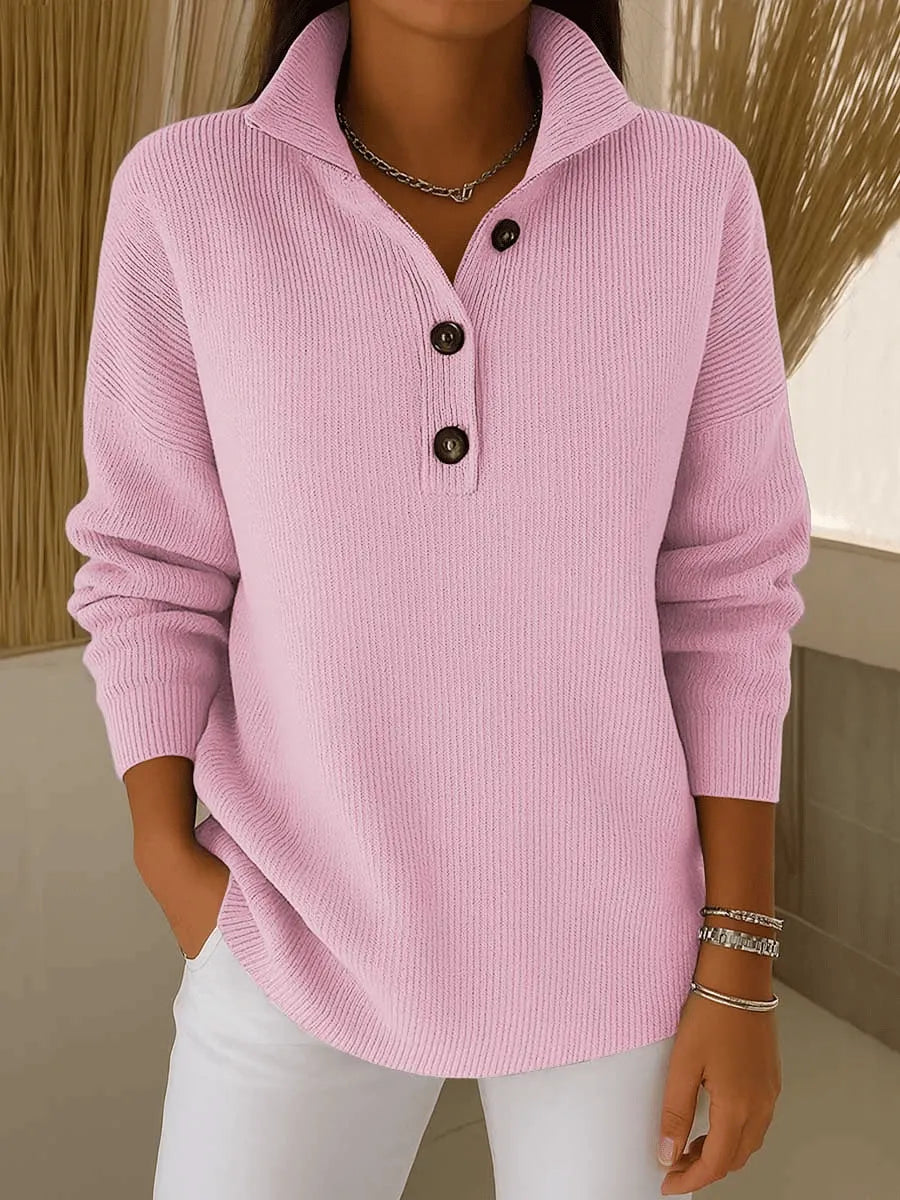 Women's V-Neck Button Placket Polo Sweater