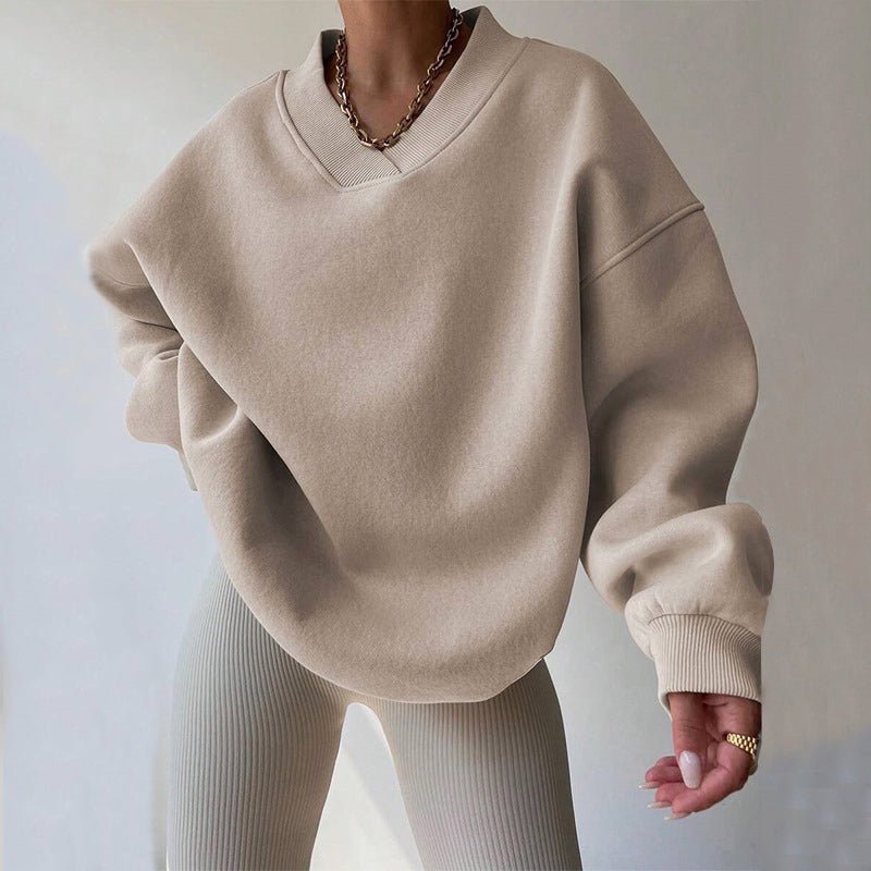Women's V-Neck Oversized Pullover | Cotton Blend Ribbed Cuff