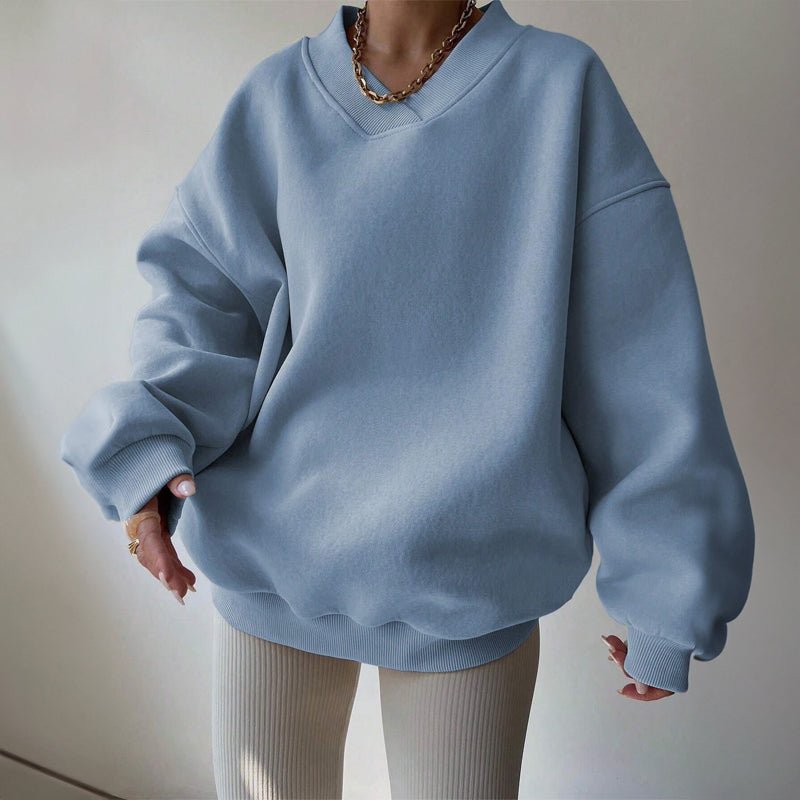 Women's V-Neck Oversized Pullover | Cotton Blend Ribbed Cuff
