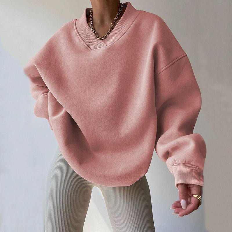 Women's V-Neck Oversized Pullover | Cotton Blend Ribbed Cuff