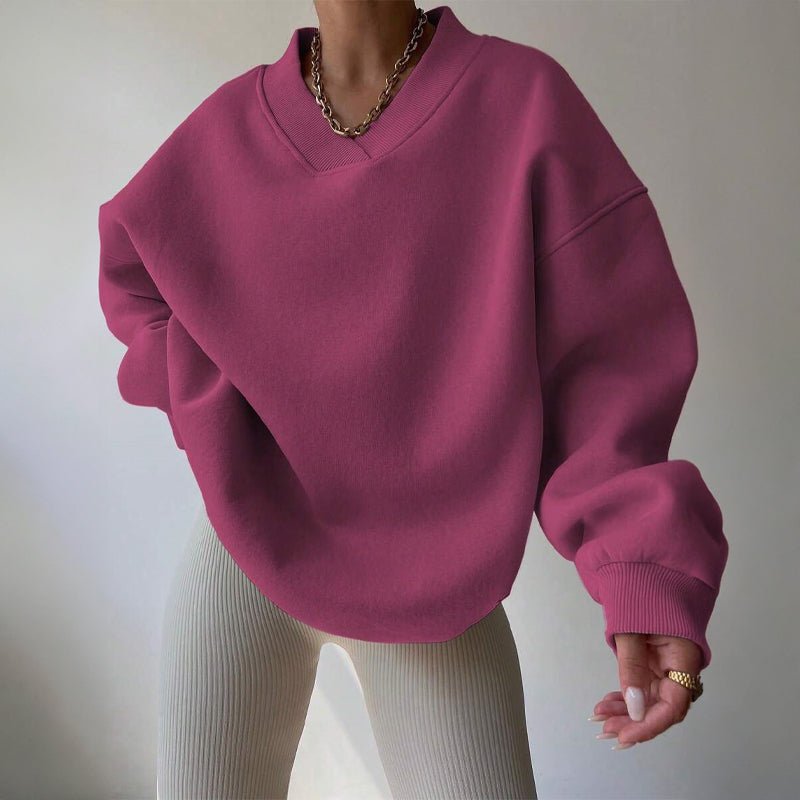Women's V-Neck Oversized Pullover | Cotton Blend Ribbed Cuff