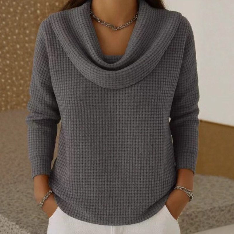 Women's Waffle Knit Cowl Neck Sweater
