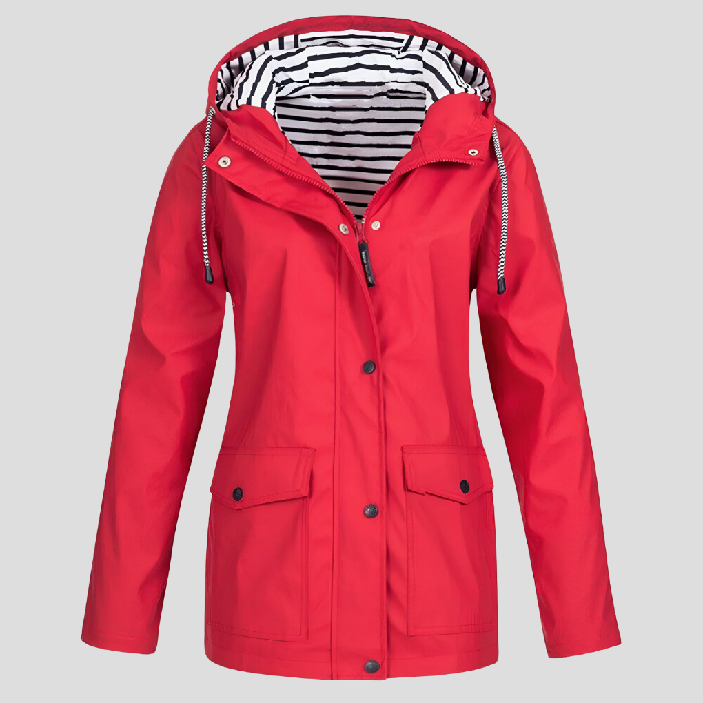 Women's Waterproof Hooded Raincoat with Zip Closure