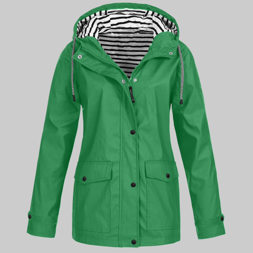 Women's Waterproof Hooded Raincoat with Zip Closure