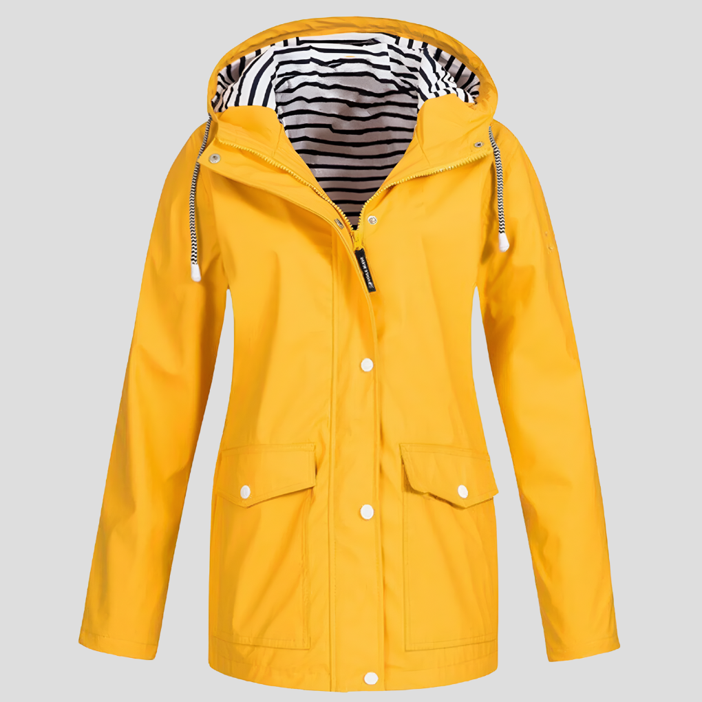 Women's Waterproof Hooded Raincoat with Zip Closure