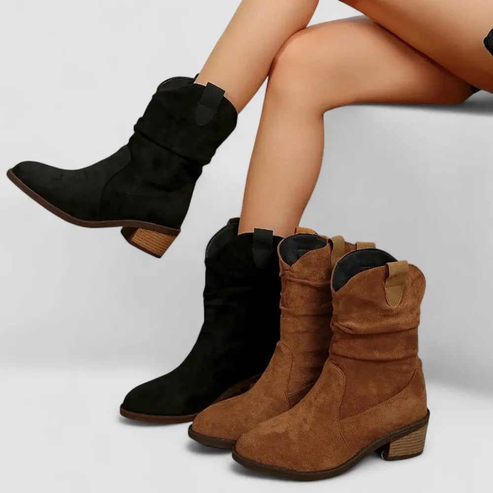 Women’s Wide Calf Mid-Calf Boots with Side Zip and Block Heel