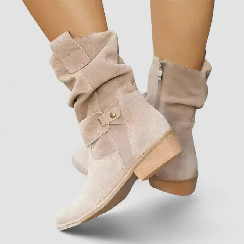 Women’s Wide Calf Mid-Calf Boots with Side Zip and Block Heel