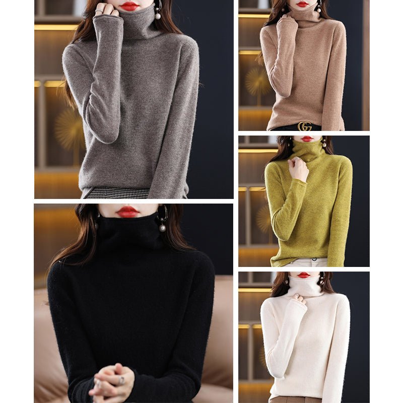 Women's Wool Blend Stacked Collar Sweater | Loose Fit Knit