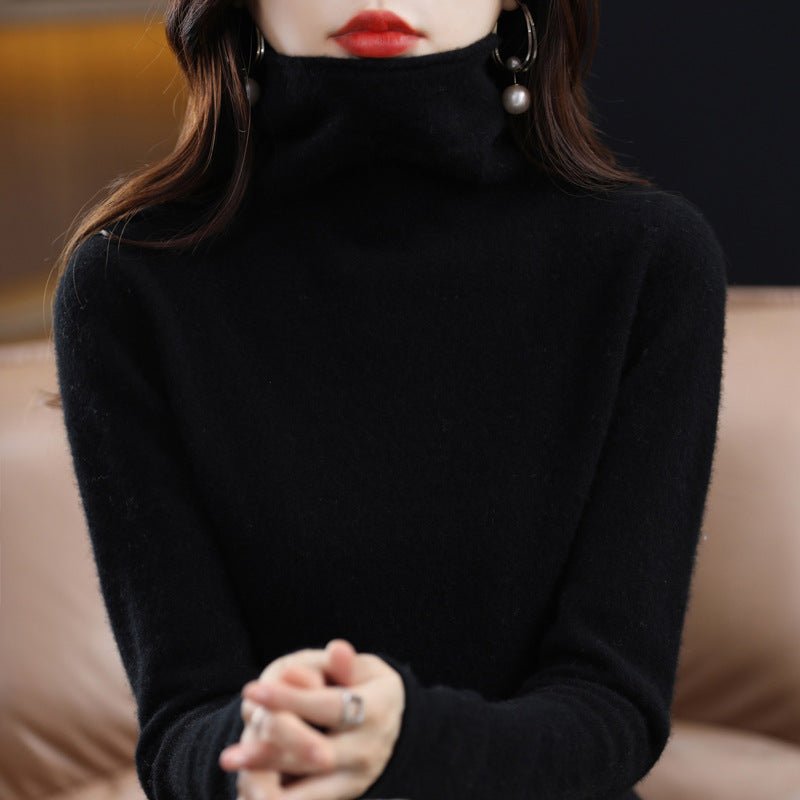 Women's Wool Blend Stacked Collar Sweater | Loose Fit Knit