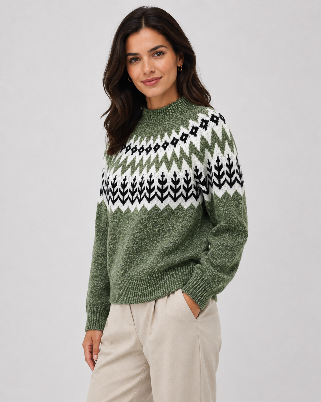 Wren | Women's Fair Isle Ribbed Mock Neck Sweater