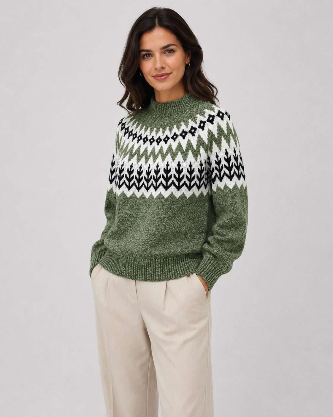 Wren | Women's Fair Isle Ribbed Mock Neck Sweater