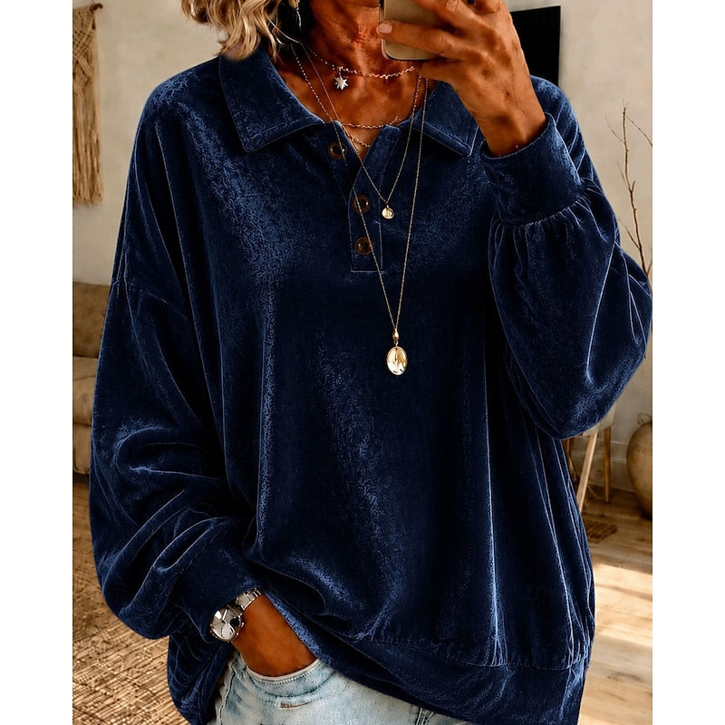 Wren | Women's Oversized Collared Button Placket Pullover