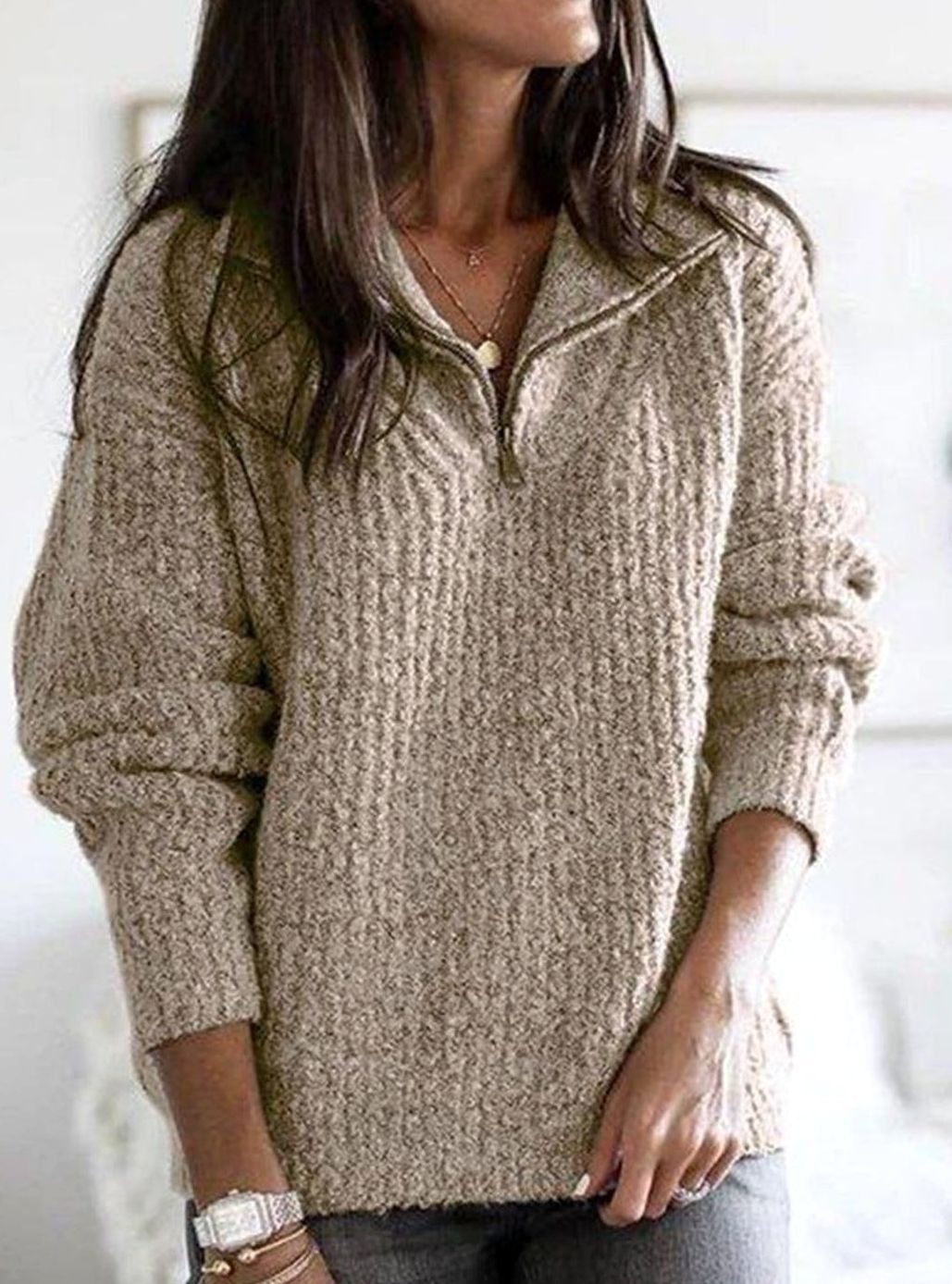 Wren | Women's Quarter-Zip Cable-Knit Pullover Sweater