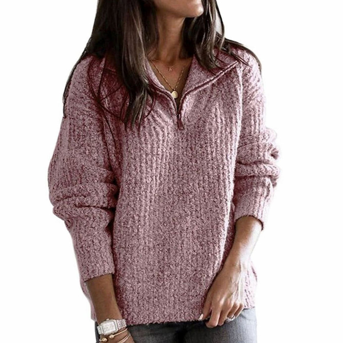 Wren | Women's Quarter-Zip Cable-Knit Pullover Sweater