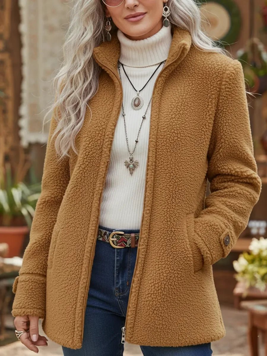 Wren | Women's Zip-Up Stand Collar Sherpa Jacket
