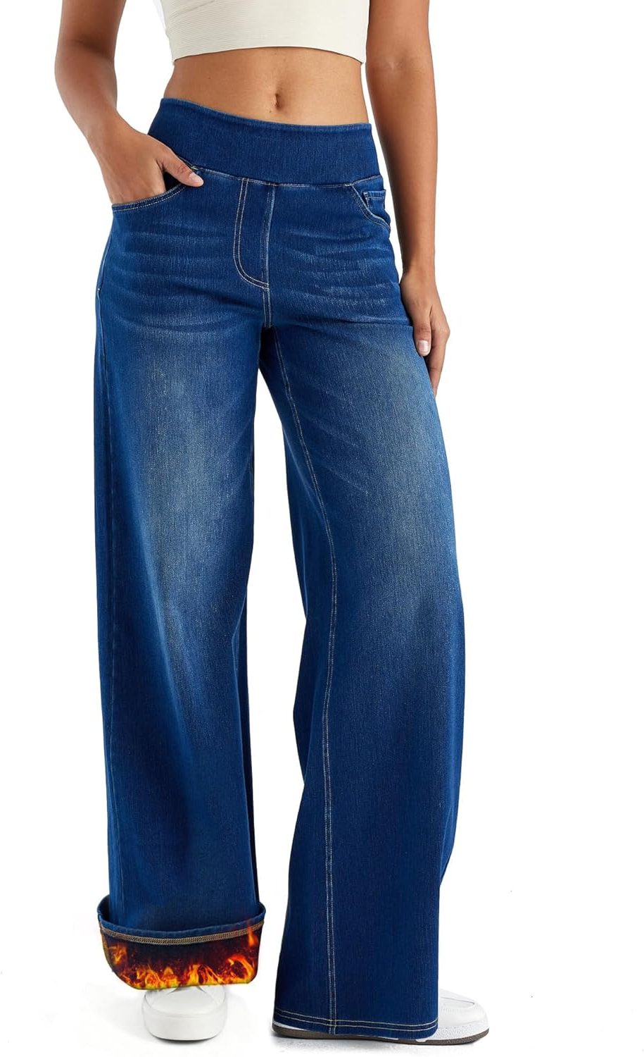 Zaria | Women's Fleece-Lined Wide-Leg High-Waist Pull-On Jeans