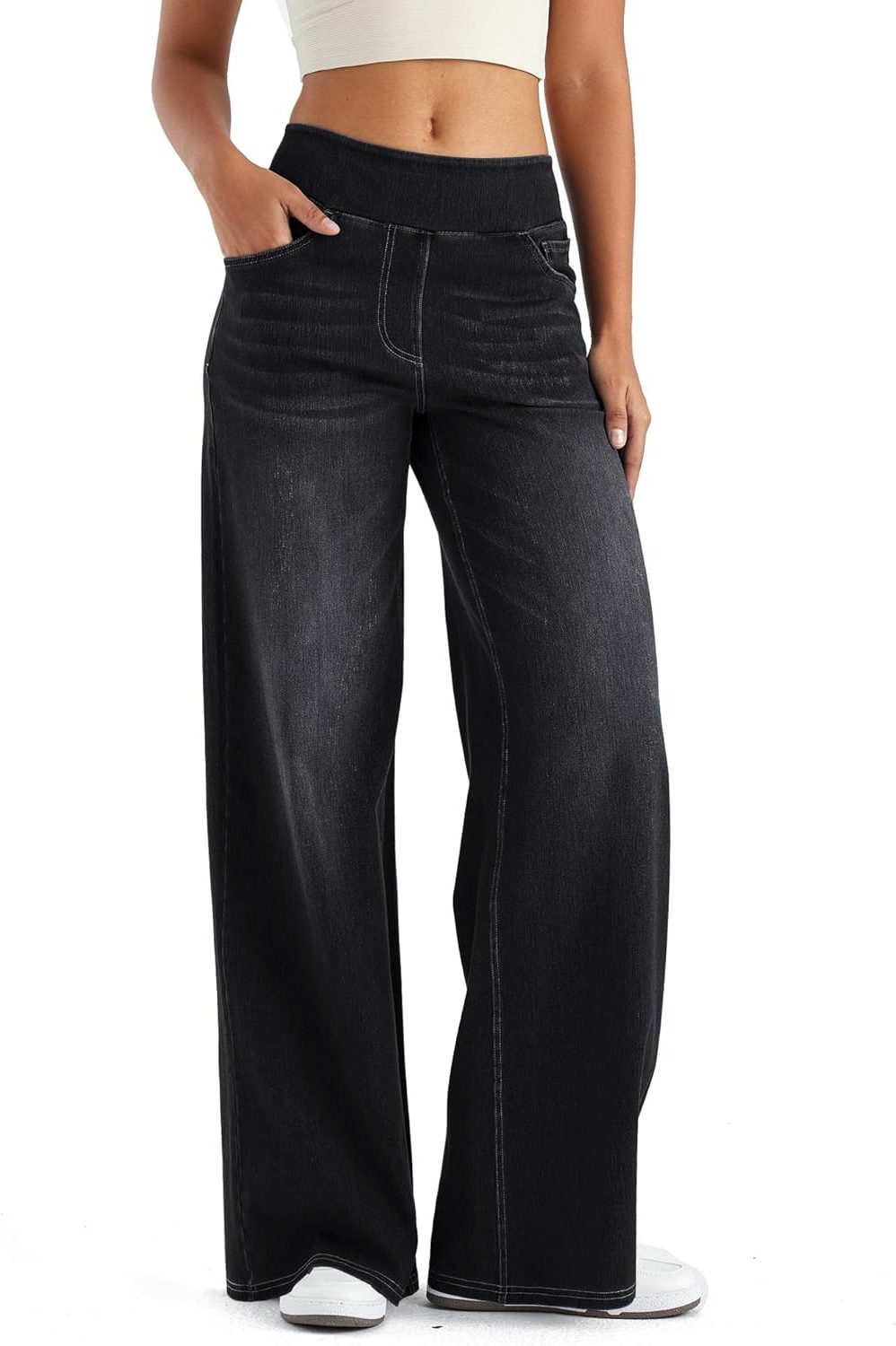 Zaria | Women's Fleece-Lined Wide-Leg High-Waist Pull-On Jeans