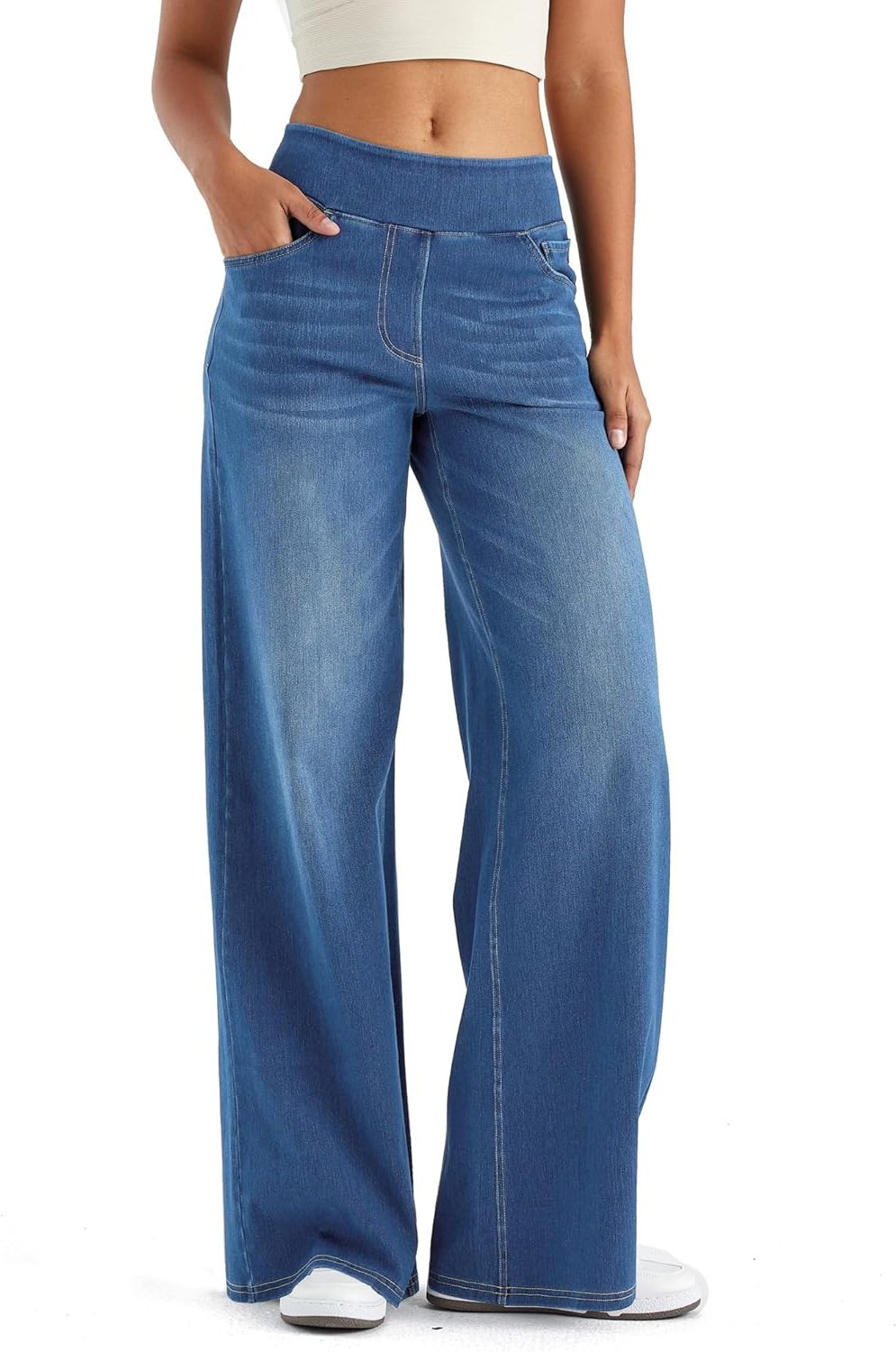 Zaria | Women's Fleece-Lined Wide-Leg High-Waist Pull-On Jeans
